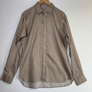 Burberry London Mens Dress Shirt Medium Brown Geometric Buckle Print Luxury